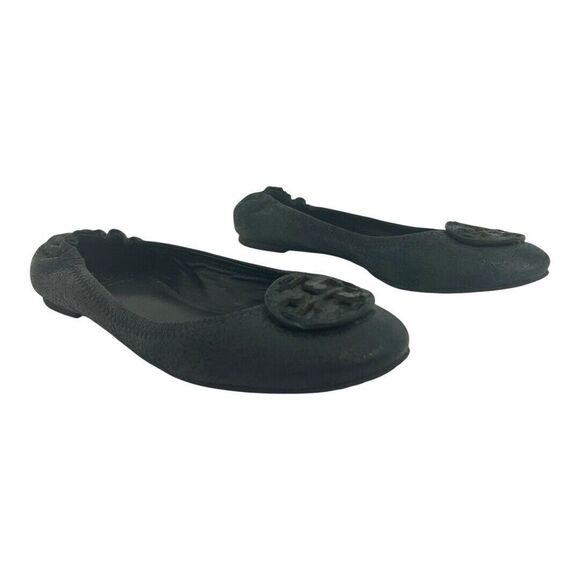 Tory Burch Womens Reva Size 8 Black Logo Slip On Travel Ballet Shoes Flats - Picture 1 of 8